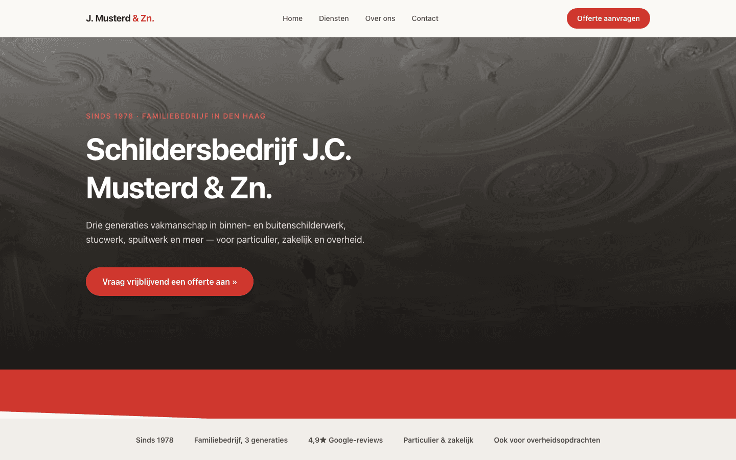 Screenshot van Schildersbedrijf J.C. Musterd & Zn., gebouwd door Levtics