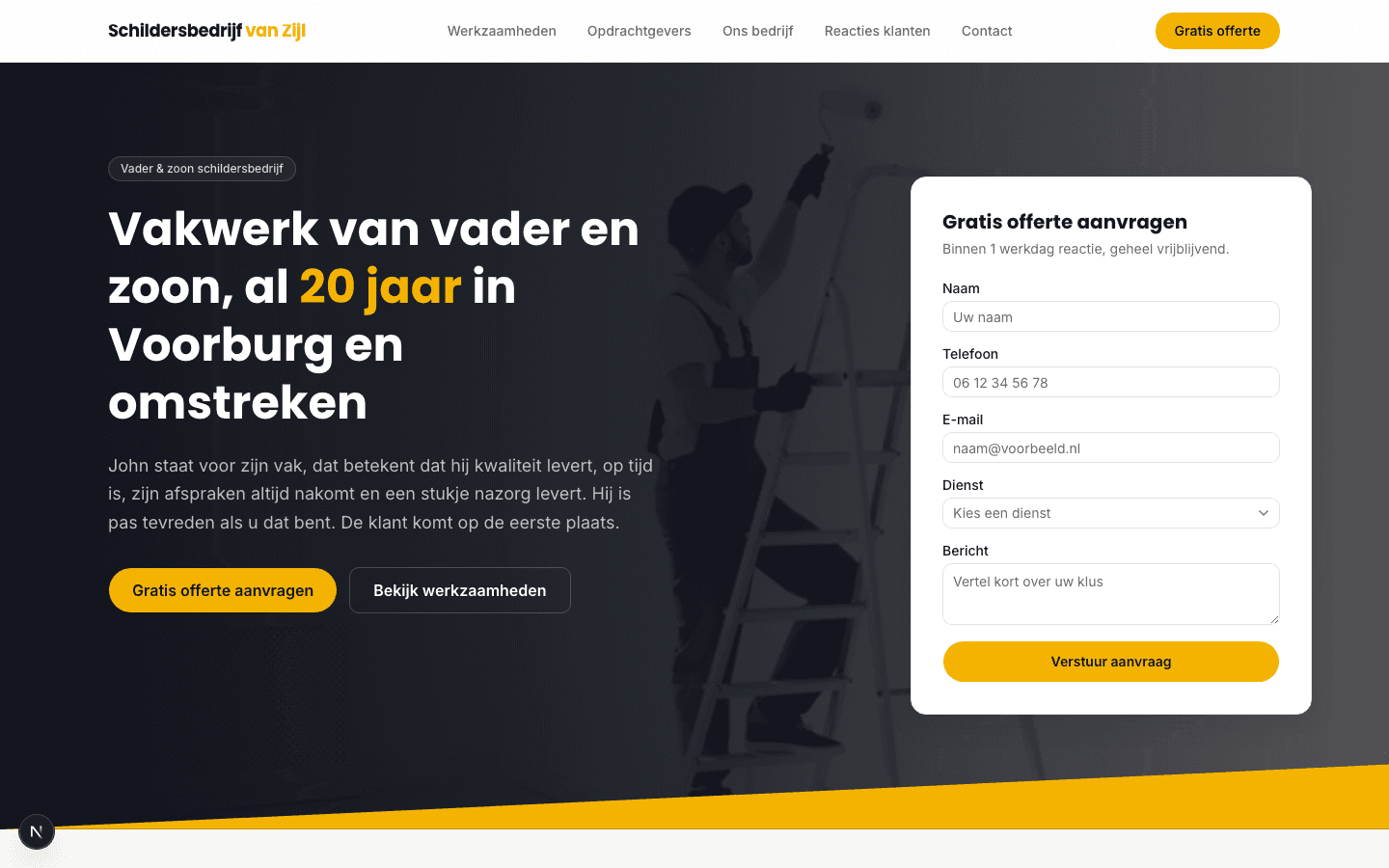 Screenshot van Schildersbedrijf van Zijl, gebouwd door Levtics